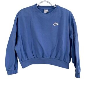 Nike Girls Club Fleece Cropped Crewneck Sweatshirt Periwinkle Blue Lounge Large